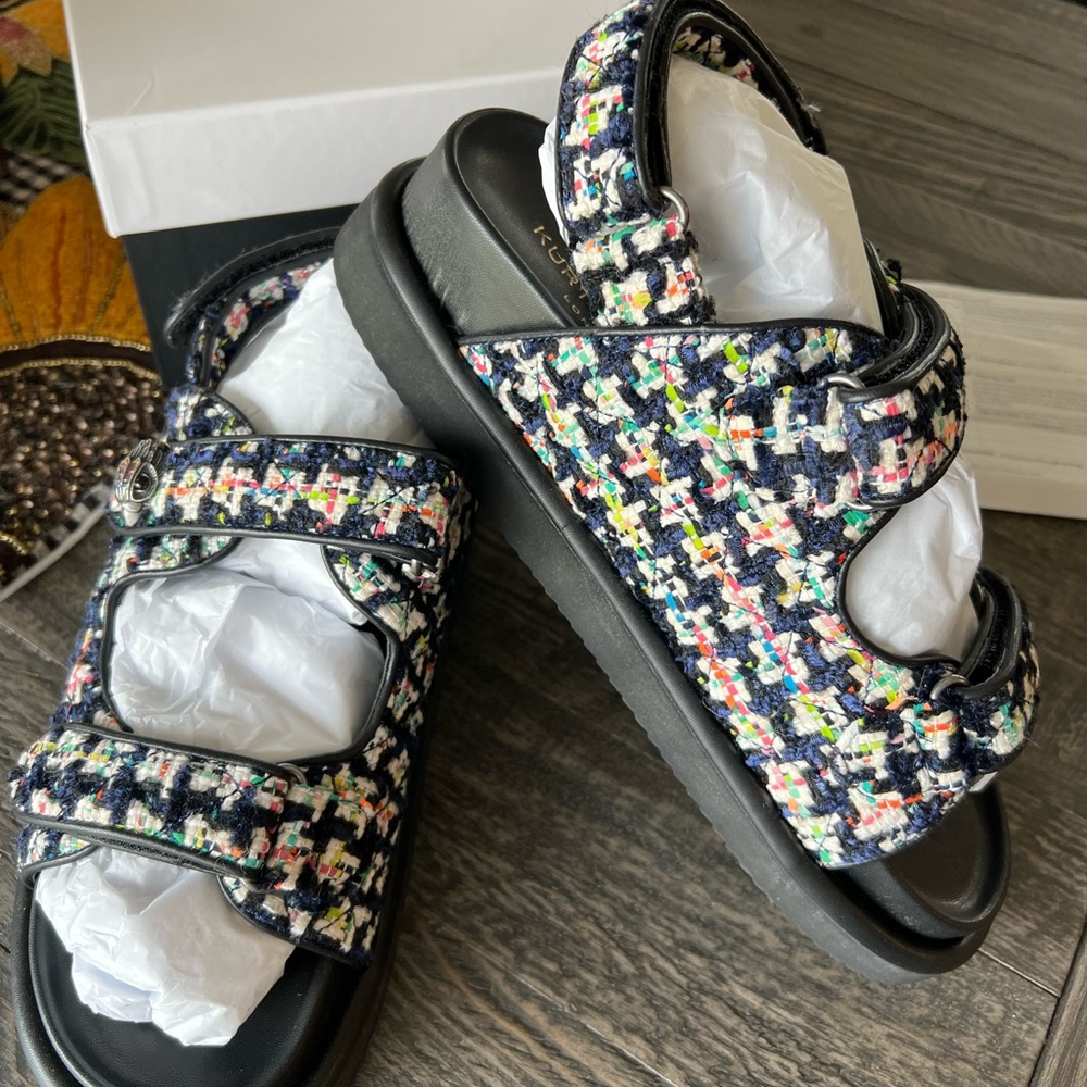 NIB Kurt Geiger “Dad” Sandals / Multicolor Fabric with Crystal Accents/ Sz. 41